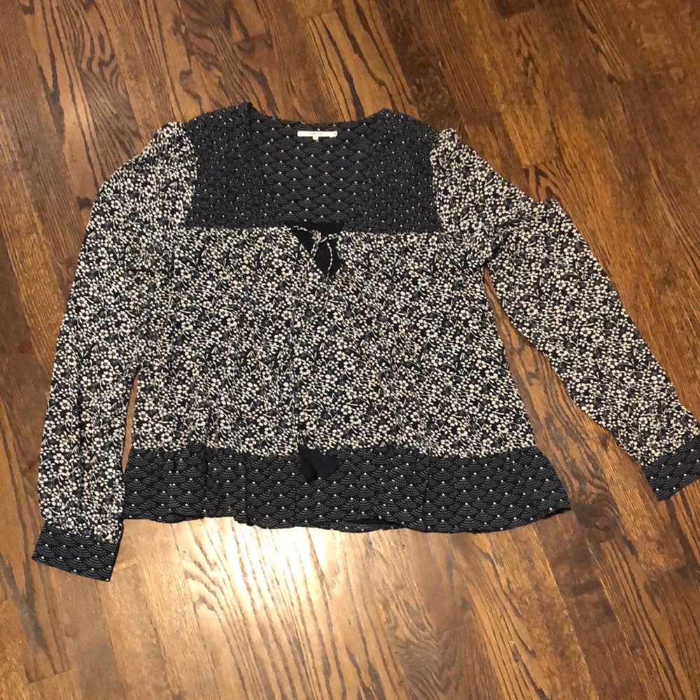 Floral Blouse - Navy and White